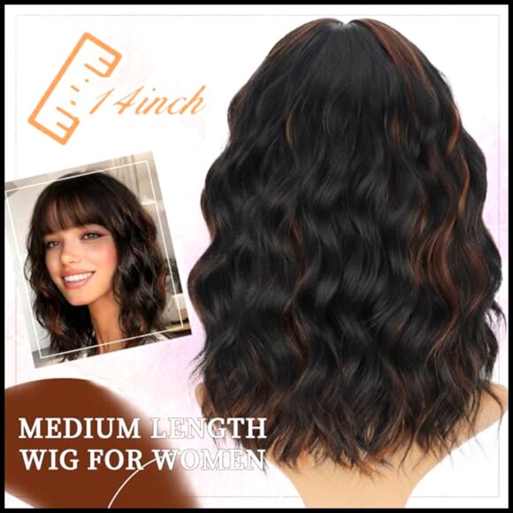 Short Wavy Bob Wig with Bangs Synthetic Heat Resistant Party Cosplay main image 5